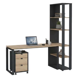 Dmora Escritorio Severine, Escritorio Multiusos, Mesa De Oficina Para Pc, El Plan De Trabajo, 184x80 H205 Cm, Roble Y Gris - Dmora