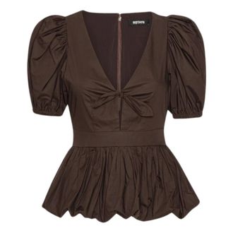 Rotate ROTATE Birger Christensen, Blouses, female, Brown, Size: XS Puff Sleeve Bubble Top