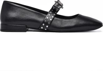 Versace Black Square Toe Leather Flats