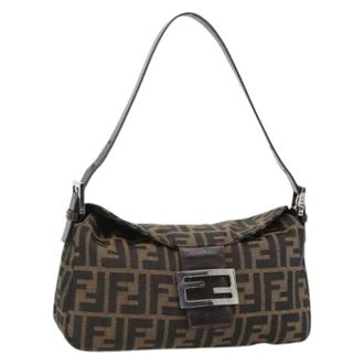 Fendi Pre-owned Shoulder Bags, female, Brown, Size: ONE SIZE Pre-owned Vintage Zucca Canvas Shoulder Bag