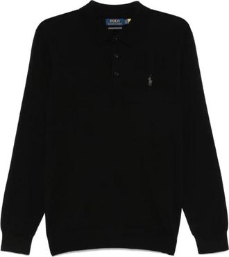 Polo Ralph Lauren Lange Mouw Gebreide Trui Pullover - Heren - V-hals truien - Zwart - XL - Wol - Truien & Vesten