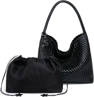 Generic Dyalsa Women 2PCS Woven Tote Bag, Vegan Leather Handbag Large Summer Beach Bag and Purse Handmade Hobo Bag Clutch Bag Set (AL-047BK)