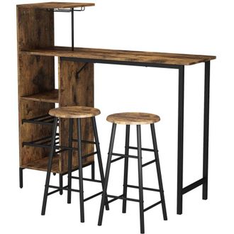 Vicco Juego De Mesa De Bar Fyrk, Negro/roble R&uacute;stico, 121.5 X 40 Cm Con 2 Taburetes Vicco