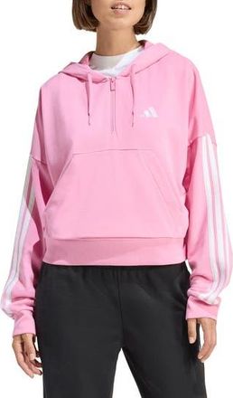 adidas Essentials 3-Stripe Quarter Zip Sweatshirt in St Tropic Bloom/White at Nordstrom Rack, Size X-Small