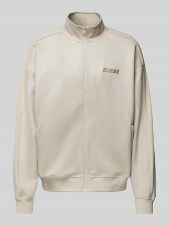 Guess Sweatjacke mit Label-Stitching Modell MOJO in Stein, Größe M
