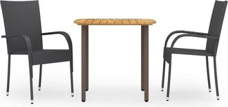 vidaXL Juego De Comedor Para Jard&iacute;n 3 Piezas Rat&aacute;n Sint&eacute;tico Negro Vidaxl