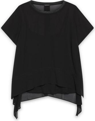 Fiorella Rubino Asymmetrische Georgette Blouse - Dames - Blouses - Zwart - 4XL - Polyester - Overhemden