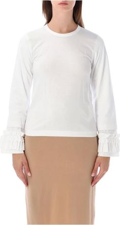 Comme Des Gar&ccedil;ons Top de manga larga de algod&oacute;n con pu&ntilde;os de volantes - Tops - Mujer - Blanco - M