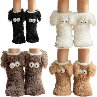 Generic Muffle Friends Cozy Socks with Eyes, Womens Cute Big-Eyes Winter Slipper Socks, Warm Fuzzy Plush-Lined Non-Slip Indoor House Socks for Home & Lounge (