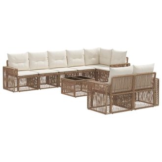 vidaXL Conjunto De Sof&aacute;s De Jard&iacute;n 9 Pcs Beige Y Blanco Crema Vidaxl