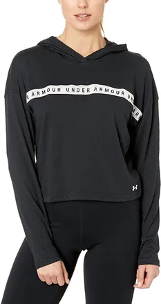 Under Armour Womens Activewear Logo Taped Cropped Hoodie In Black/white