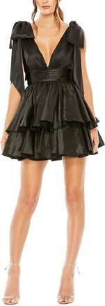 Mac Duggal Oversized Bow Deep V Ruffle Mini Dress