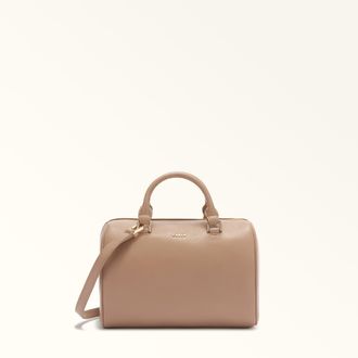 Furla Mialissa Boston Bag S Greige Grey Grained Calf Leather Woman