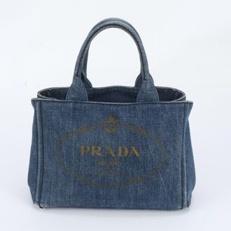 Prada Canapa Navy Handbag Shoulder Bag Tote Bag (Pre-Owned)