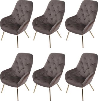 Hhg Nunca Usado] Juego De 6 Sillas De Comedor Hhg 604, Silla Tapizada Silla De Sal&oacute;n Silla De Cocina Con Reposabrazos, Metal, Terciopelo, Marr&oacute;n Claro