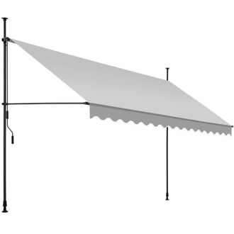 TecTake Awning with hand crank - pressure fitted, height adjustable in Light Grey | Size: 350 cm x 180 cm