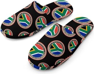 Generic Logo Of South Africa Flag Flannel Mens Slip-on Slippers Winter Warm House Shoes with Rubber Sole for Home Hotel