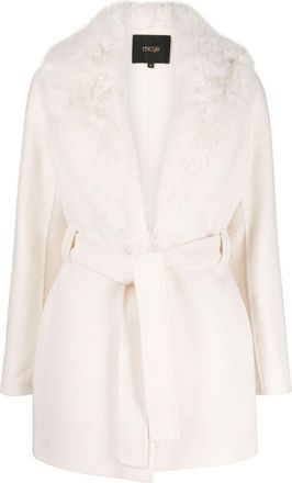 Maje belted faux-fur coat - women - Polyamide/Wool/Polyester/Polyester - 42 - White
