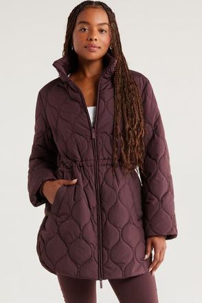 Zella Skyline Longline Quilted Jacket in Burgundy Fudge at Nordstrom, Size X-Small