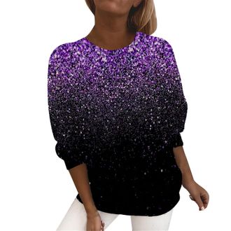 Generic Sparkly Evening Tops Sweatshirt for Women UK Clearance Graduated Sparkly Print Tops Casual Long Sleeve Pullover Tops Classic Crewneck Going Out T Your