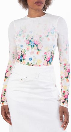 Loewe Floral-Printed Long Sleeved Top, Size Small