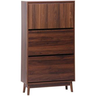 Sweeek Sweeek - Wood 3-door shoe cabinet, Scandinavian, walnut, storage capacity for 18 pairs of shoes, 75x25x131 cm - Linear