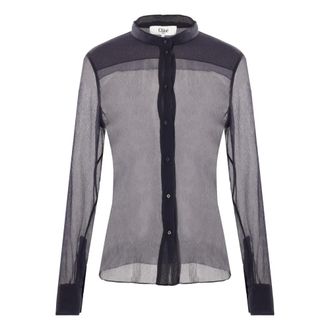 Chloé Overhemden, Dames, Blauw, S, Blauwe Zijden Crêpe Blouse