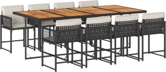 vidaXL Set De Comedor De Jard&iacute;n 9 Pzas Y Cojines Rat&aacute;n Sint&eacute;tico Negro Vidaxl