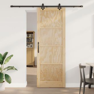 Berkfield Home Sliding Door with Hardware Set ORKDAL Solid Wood Pine in Beige
