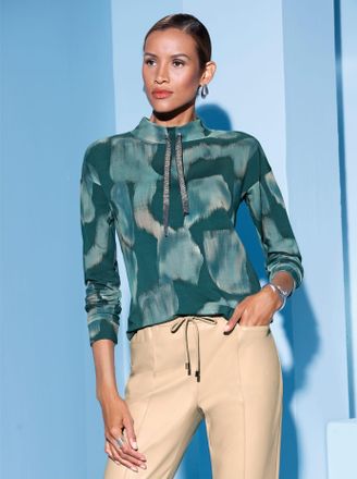 Cr&eacute;ation L Sweatshirt CREATION L, Damen, Gr. 36, blau (ozean, petrol, bedruckt), 100% Baumwolle, gemustert, Sweatshirts Sweatshirt