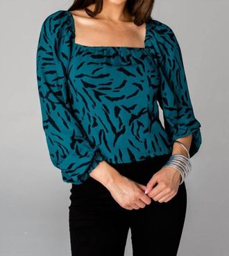 BuddyLove Bailey Smocked Back Top In Green / Feline