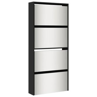 Berkfield Home Shoe Cabinet with Mirror 4-Layer Black 63x17x134 cm | Size: 63 x 17 x 134 cm