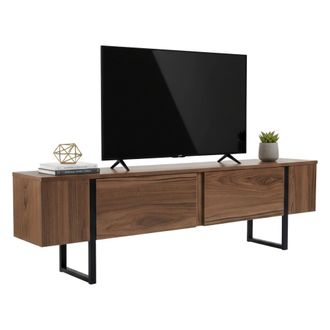Dmora Dmora - Mueble De Televisi&oacute;n Tarquin, Aparador De Sal&oacute;n, Mueble Bajo Para Tv, Base De Pared Equipada, 180x30 H50 Cm, Nogal Y Negro