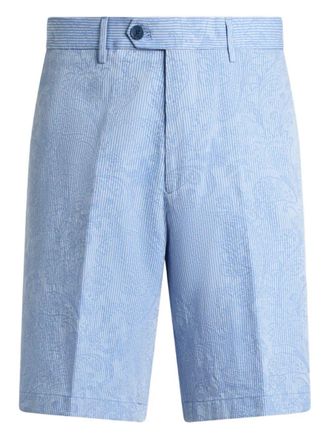 Etro Striped Cotton Jacquard Shorts With Floral Paisley Motif