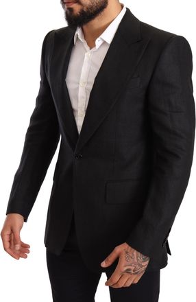 Dolce & Gabbana Mens Black Linen Slim Fit Coat Jacket Blazer Clothing