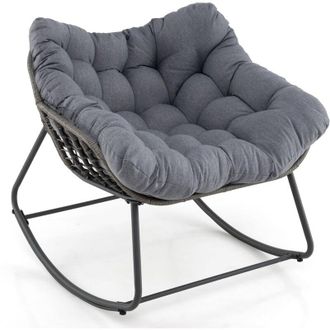 Costway Sedia a Dondolo da Esterno, Poltrona in PE Vimini con Cuscino Rimovibile, Poltrona Relax in Rattan con Struttura in Metallo, per Soggiorno