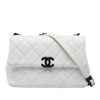 Chanel Pre-owned Quilted Caviar Leather Crossbody Bag - Dames - Pre-owned - Wit - Maat: ONE Size Leer