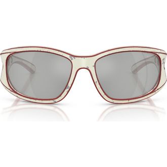 Diesel DL3012U 58mm Rectangular Sunglasses in White Barrelling Red /Silver at Nordstrom