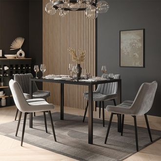 Vicco Set De Mesa De Comedor Grand, Negro, 120 X 70 Cm Con 4 Sillas (grises), Vicco