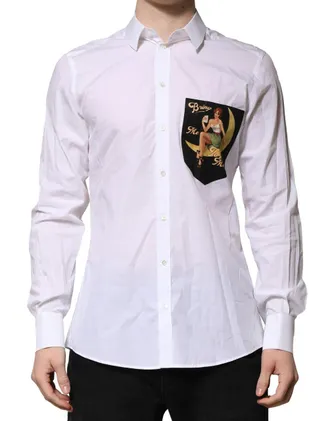 Dolce & Gabbana White Martini Long Sleeves Men Formal Shirt Cotton