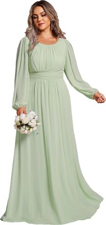 Ever-pretty Womens Dresses Maxi Evening Round Neck A-Line Long Sleeve Bridesmaid Long Dress Mint Green 30UK
