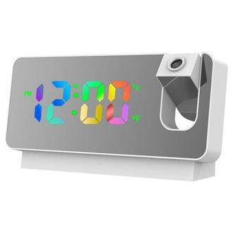 OEM Reloj Despertador Digital Con Proyector Led Crezuo, Silencioso, Con Indicador De Temperatura Y Fecha, Efecto Espejo, Blanco