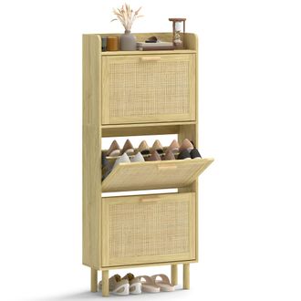 OEM Mueble Zapatero Con 3 Cajones Abatibles Y Estante Abierto Para12-18 Pares De Zapatos 65x24,5x153 Cm Roble