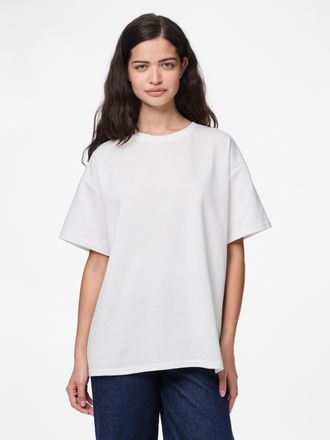Pieces Kurzarmshirt PIECES PCSKYLAR SS OVERSIZED TEE NOOS, Damen, Gr. XL, weiss (hellwei&szlig;), Jersey, Obermaterial: 57% Polyester, 43% Baumwolle, unifarben, ov