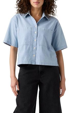 Levi's Harlie Short Sleeve Crop Chambray Button-Up Shirt in Brass Organ at Nordstrom, Size Medium