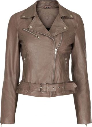 Notyz Stoere Bikerjas met Zilveren Accents - Dames - Leren en Su&egrave;de Jassen - Grijs - 2XL - Leer - Jassen