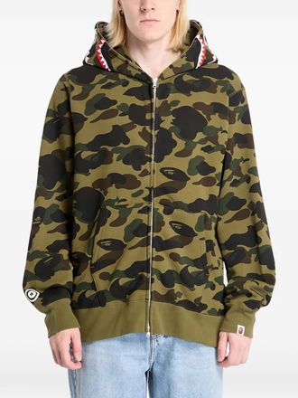A Bathing Ape 1St Camo Shark zip-up hoodie - Green