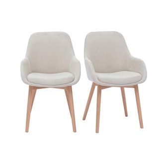 Miliboo Miliboo - Set De 2 Sillas N&oacute;rdicas De Tela Efecto Aterciopelado Beige Y Madera Clara Maciza Holo