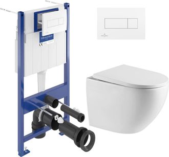 Villeroy & Boch Pack Wc Con Bastidor Villeroy & Boch + Inodoro Sin Brida Swiss Aqua Technologies + Placa De Accionamiento Doble, Blanca