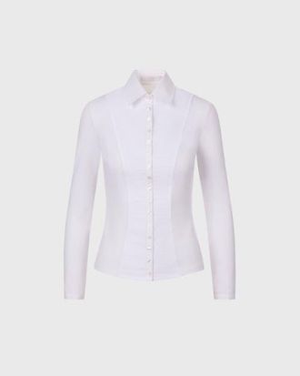 Anne Fontaine Womens Collar Clodie White Pleated Cotton Shirt With Pointed Collar at Nordstrom, Size 42 Eu